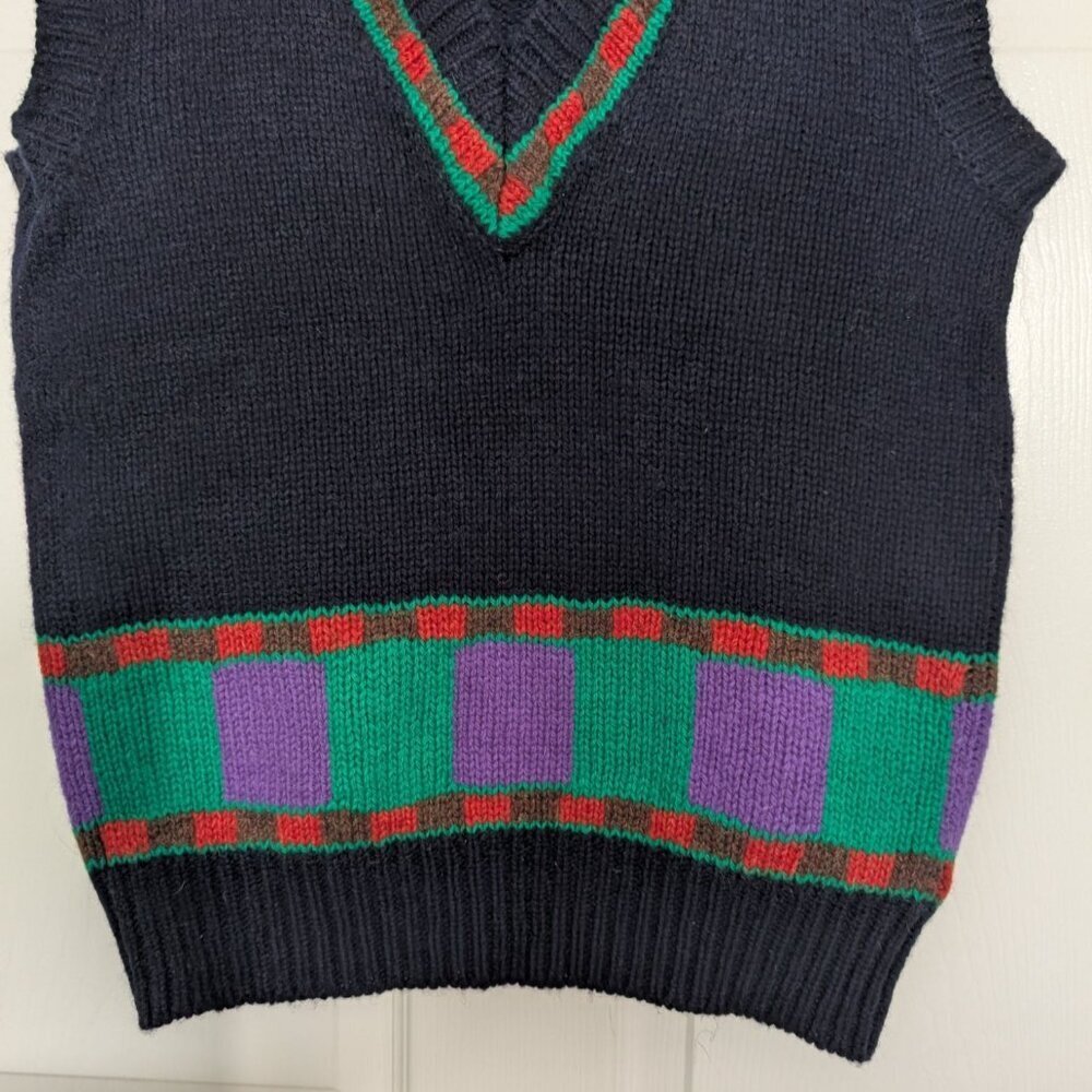 Vintage Mika Wool Sweater Vest Womens Size Medium Blue Knit V Neck Sleeveless - Picture 3 of 9